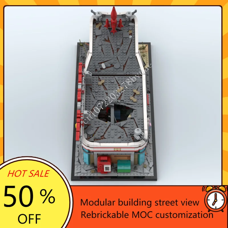 2020PCS 레드 로켓 주유소 모듈 형 MOC 크리 에이 티브 스트리트 뷰 모델 사용자 정의 퍼즐 DIY 교육 조립 모델 선물