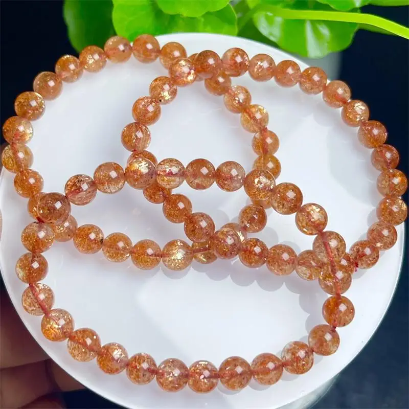 

7MM Natural Gold Strawberry Quartz Bracelet String Charms Handmade Fortune Energy Bangle Mineral Woman Amulet Jewelry Gift 1PCS