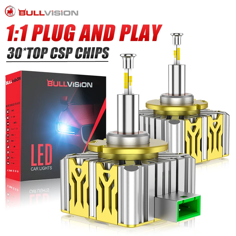 Bullvision 360 D1S D3S LED Car Headlights Bulb Canbus D1R D3R D8S Led HID Kit  Auto Lamp Turbo LED 5200W Super Bright 6500K 12V