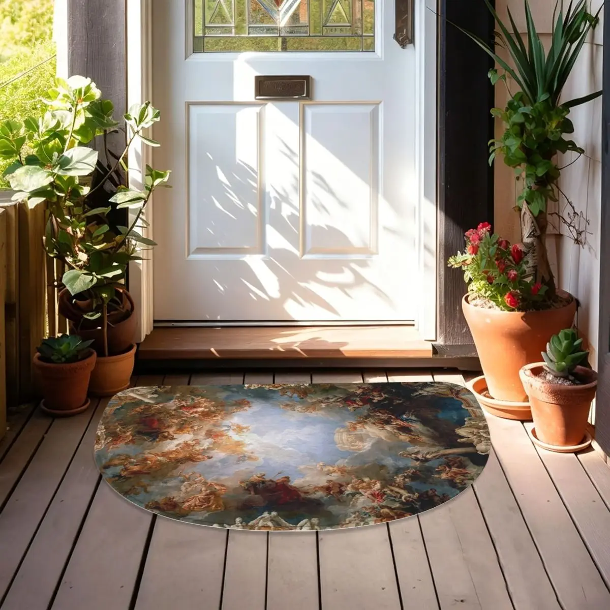 Early Renaissance A Soft Flannel Half Round Doormat Non Slip Bathroom Mat Absorbent Floor Carpet for Garage