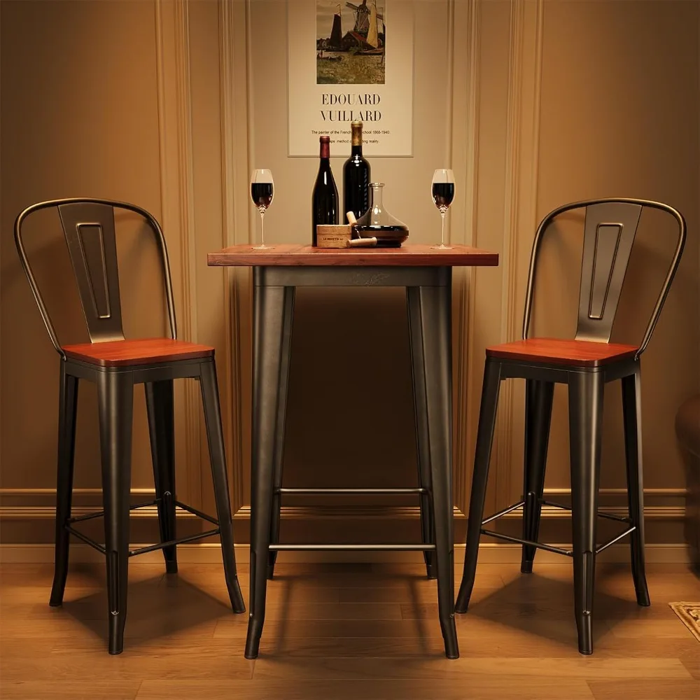 

3 Piece Bar Table and Chairs Set for 2, Dining Table Set for 2, Pub Table and Chairs with Footrest and Foot Pads for Kitchen