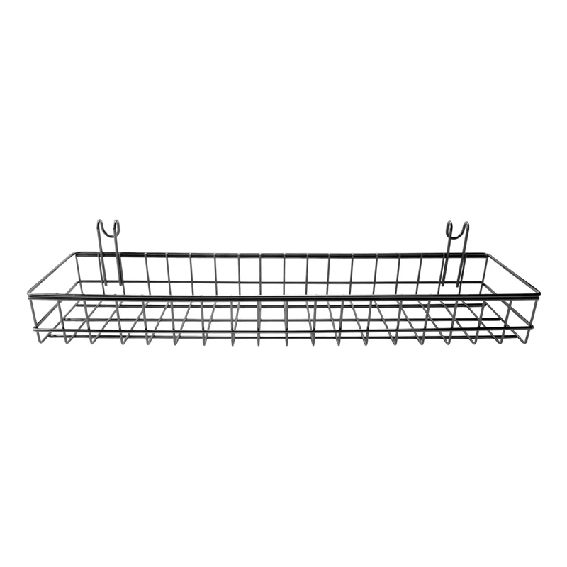 AC52-Hanging Basket For Wire Wall Grid Panel, Multi-Function Wall Storage And Display Basket, 40X10X5CM, Black Painted