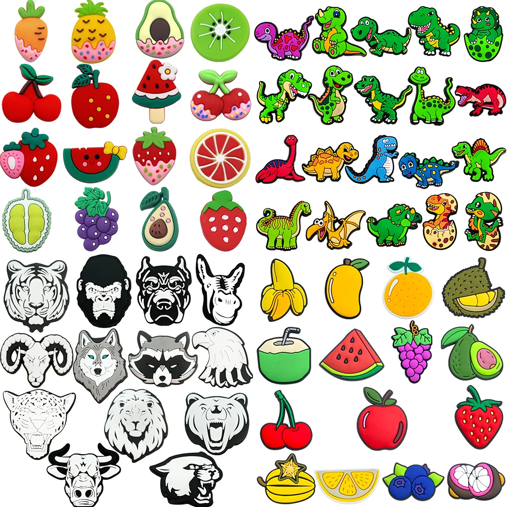 

13-64PCS Fruits Shoe Charms Accessories PVC animal Shoe Decrations Wristband Buckle Kids X-mas Gifts