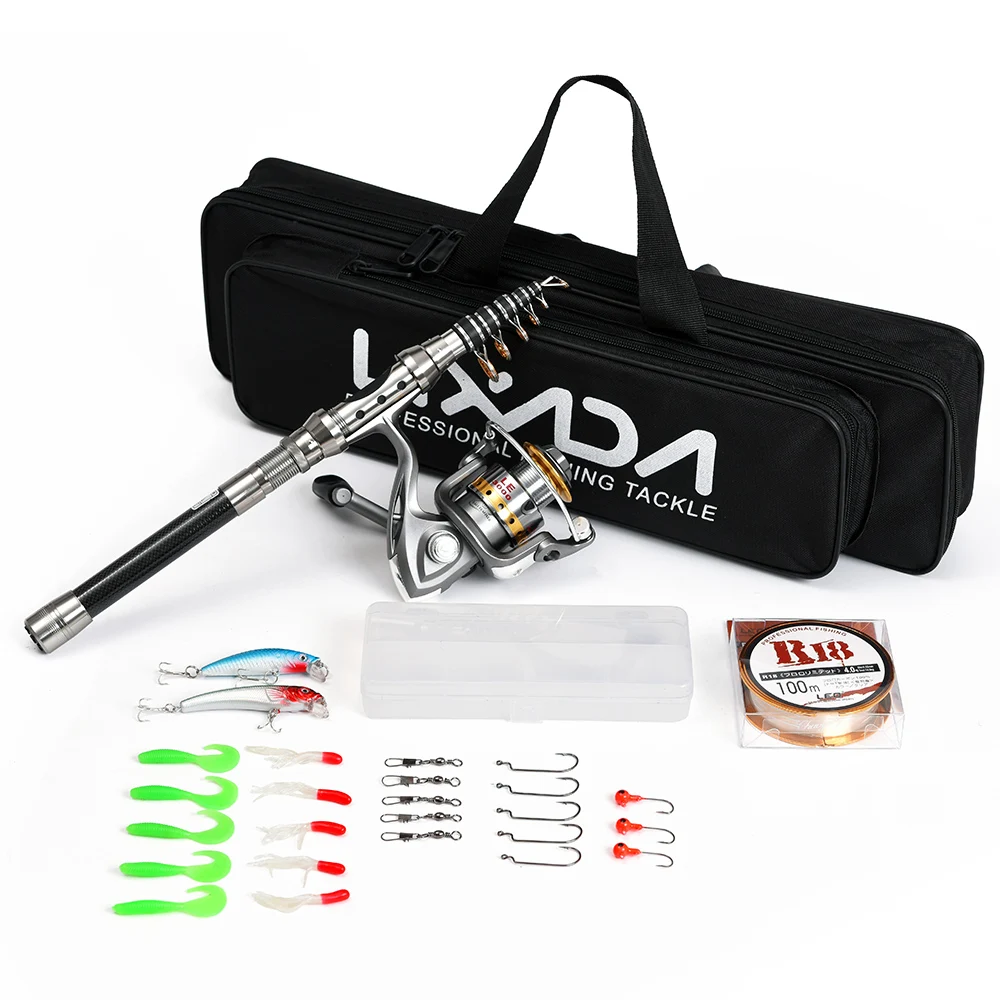 Telescopic Fishing Rod and Reel Combo Full Kit Spinning Fishing Reel Gear Organizer Pole Set with 100M Fishing Line Lures Hooks