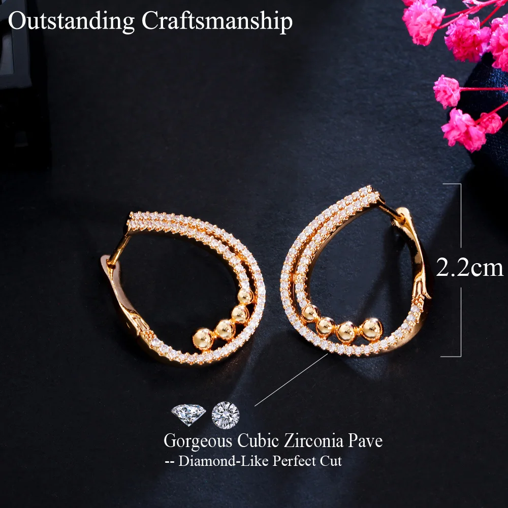 CWWZircons Symmetrical Round White Gold Plated Micro Pave Cubic Zirconia Fashion Women Clip Hoop Earrings Jewelry Gift CZ169