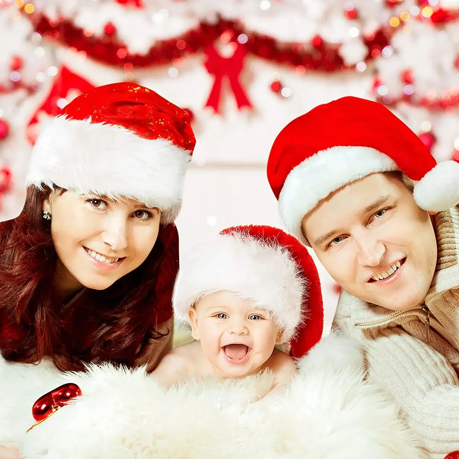 Unisex Velvet Christmas Hat, Adult and Child, Thickening, Suitable for Christmas Holiday Party Supplies, 6 Pcs