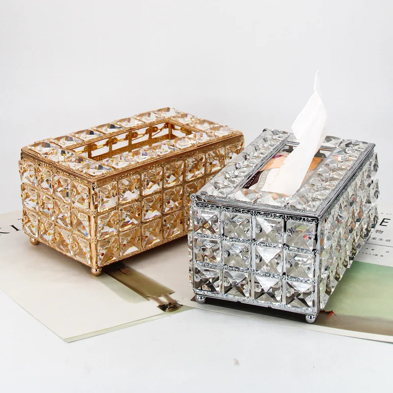 Paper drawing creative metal tissue box living room desktop storage box crystal tissue box
