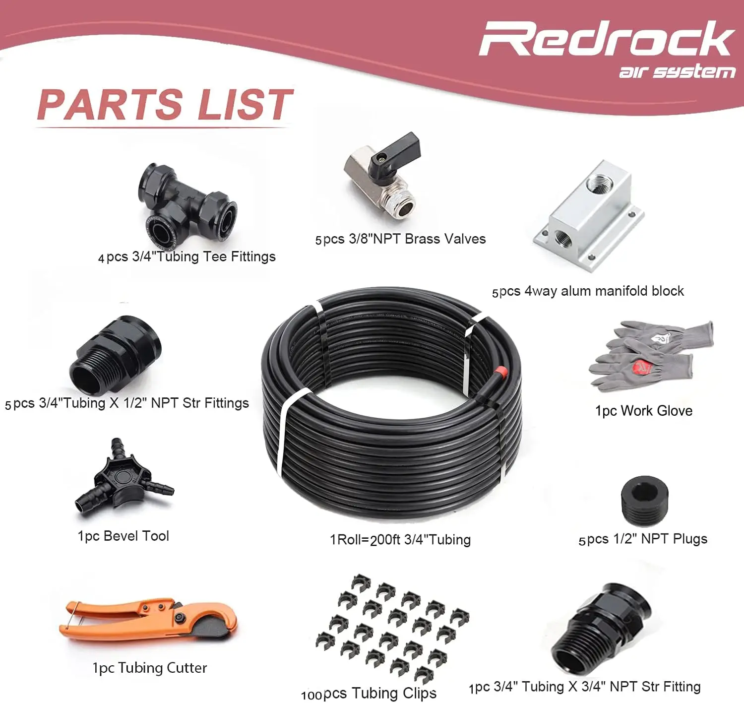 5-Ways Out HDPE Aluminum Air Compressor Piping for Garage LeakProof&Easy to Install Black Air Hose