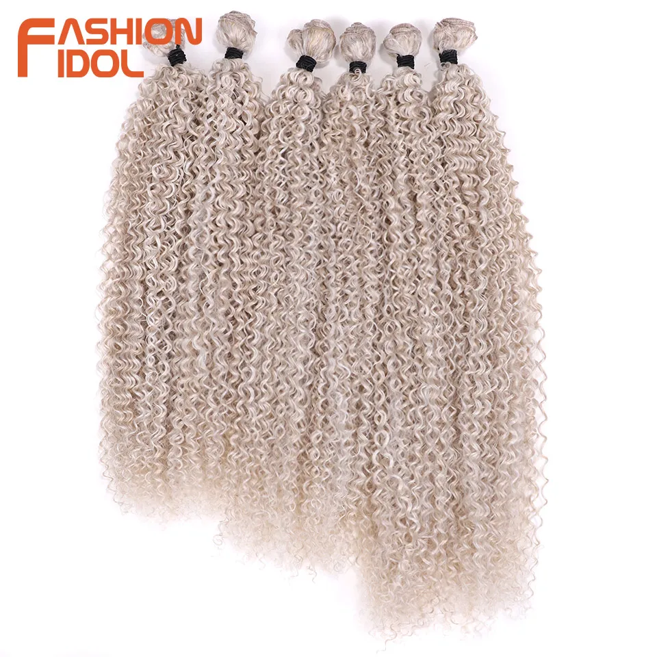 FASHION IDOL Afro Kinky Curly Hair 20-24 inches 6PCS Synthetic Hair Bundles Ombre Blonde High Temperature Fiber Hair Extensions