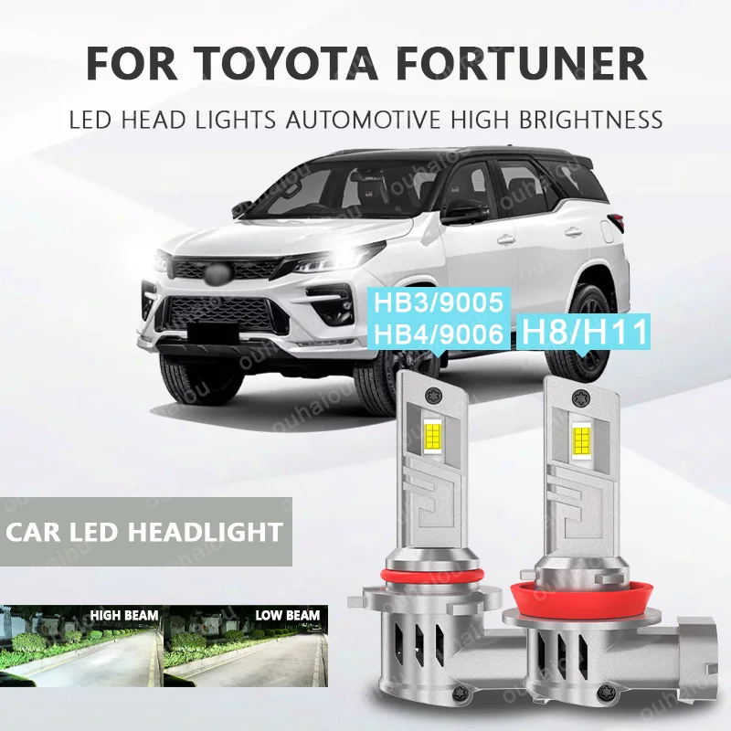 

For TOYOTA Fortuner 2PCS H8H11 Light LED Chips Head Lamp HB3(9005) HB4(9006) Fog Lights Bulb Accessories with heat sink
