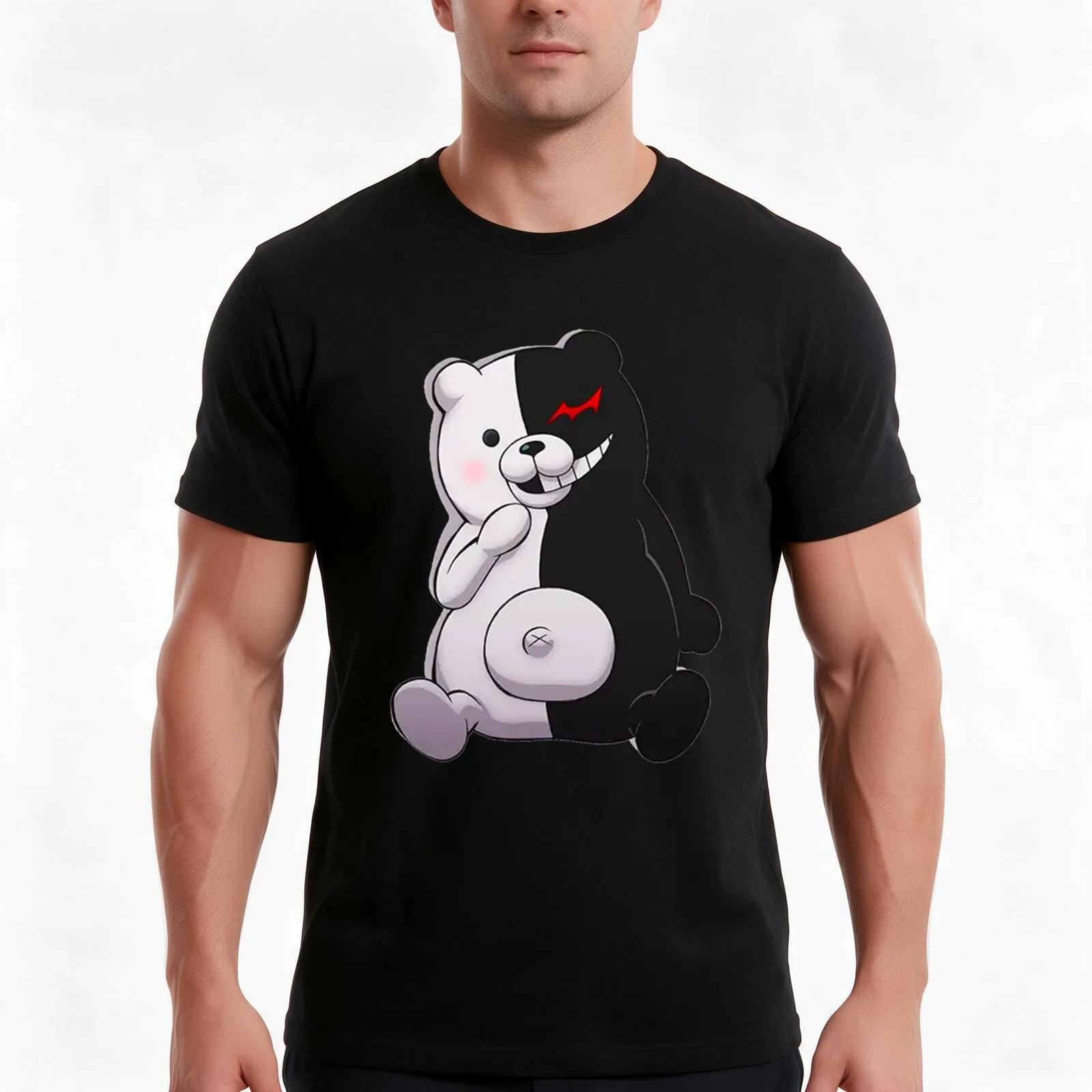 Monokuma and Monomi Sticker T-Shirt Summer Casual Cotton Tee Oversized Streetwear Tops Vintage Graphic Print 100% Cotton