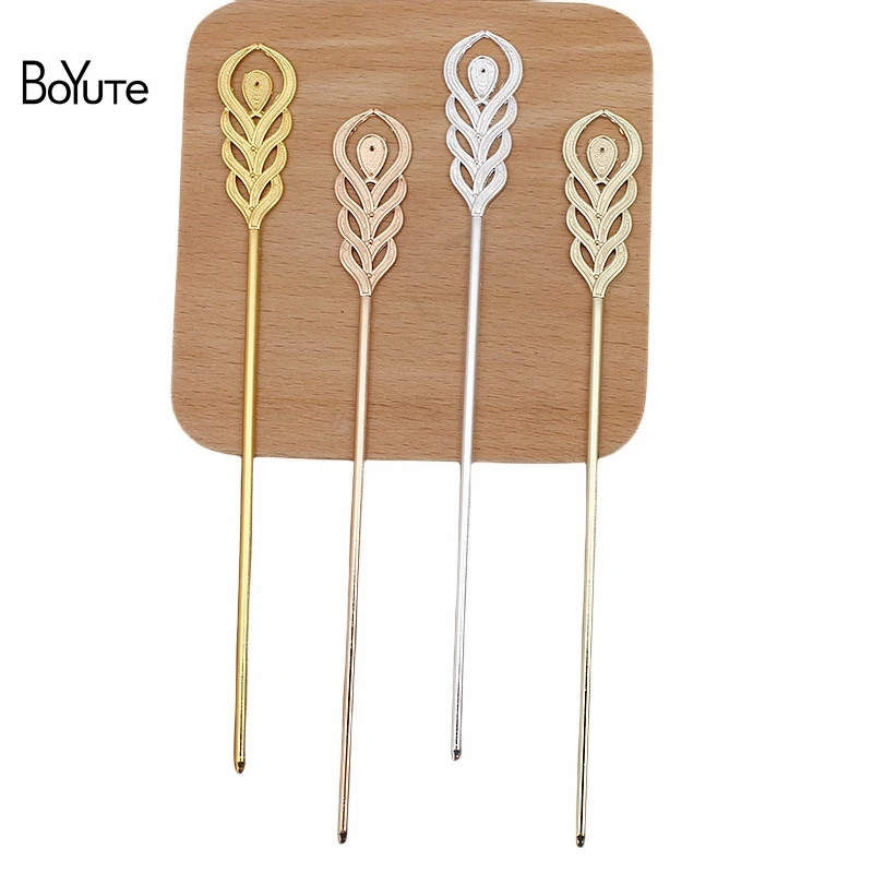 BoYuTe (20 Pieces/Lot) Alloy Peacock Feather Hair Stick Diy Vintage Hair Jewelry Accessories Handmade Materials