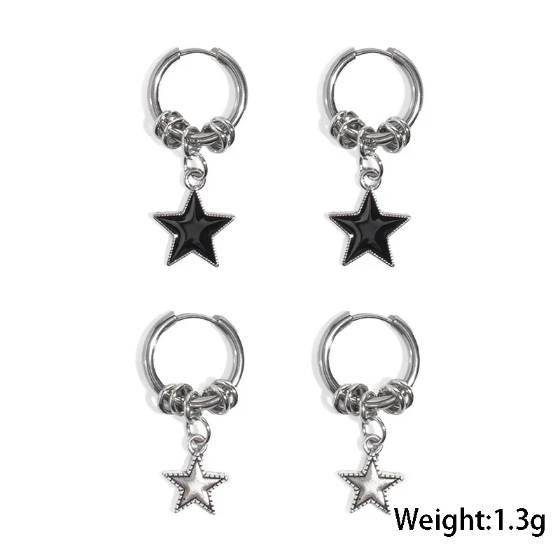 Yupsk Hip-hop Punk Pentagram Star Pendant Titanium steel Hoop Earrings Personalized Korean Fashion Ear Accessories for Women image 6
