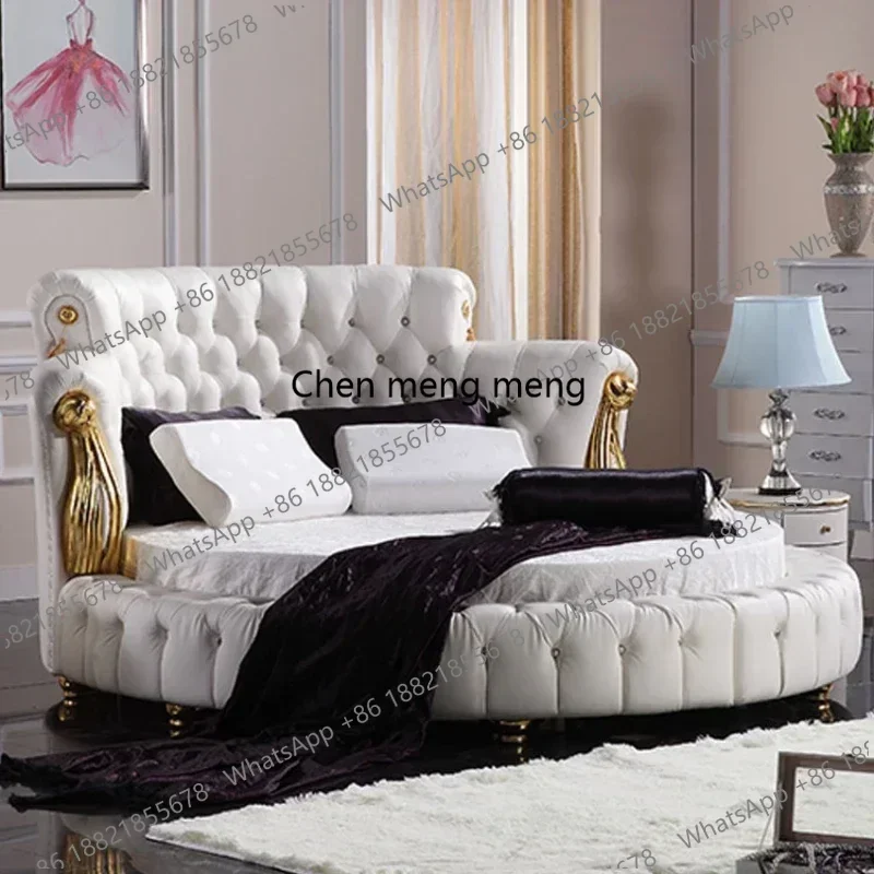 M02 New Light Luxury Master Bedroom, Wedding Romantic Home, Genuine Leather Round Bed, Double Bed, Deluxe And Grand
