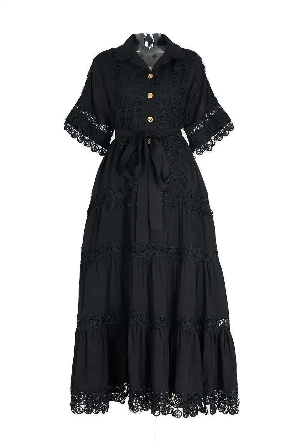 ชุดเดรสยาว Maxi เสื้อผู้หญิง 2025 ฤดูร้อนวันหยุดลูกไม้เย็บปักถักร้อยผ้าฝ้ายหลวมขนาดใหญ่ Hollow OUT ชุดแต่งงานสีขาว