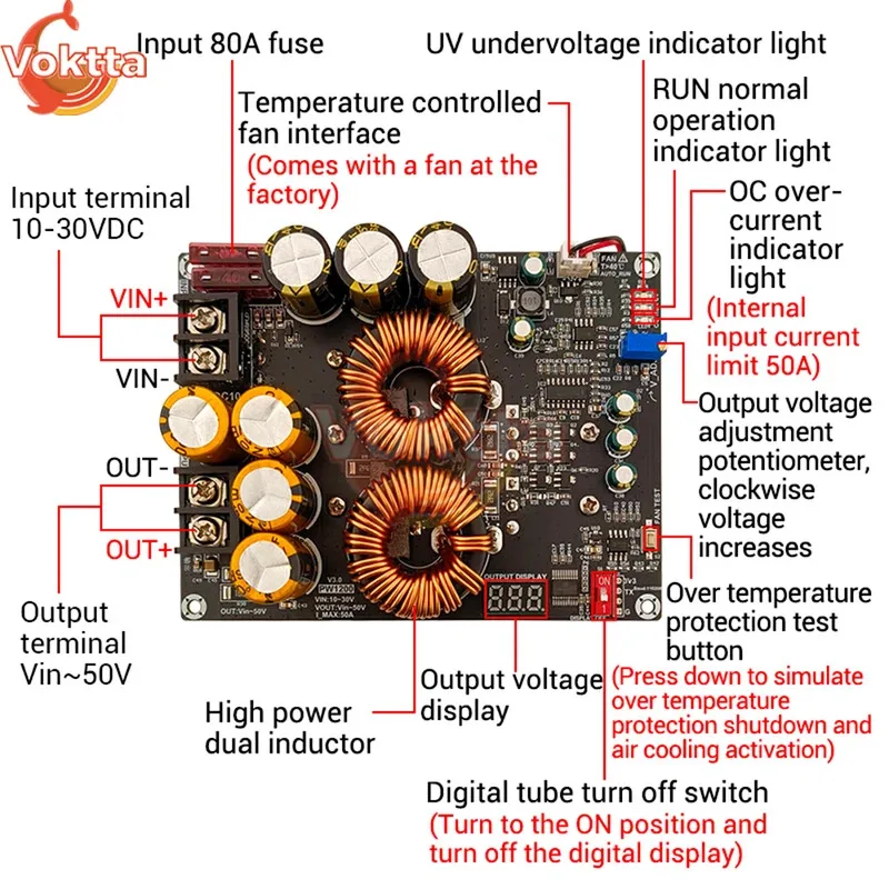 1200 واط 50A تيار مستمر الداعم محول خطوة المتابعة وحدة امدادات الطاقة تيار مستمر 10-30 فولت إلى 20 فولت-50 فولت الجهد قابل للتعديل مع مروحة تبريد بالوعة الحرارة