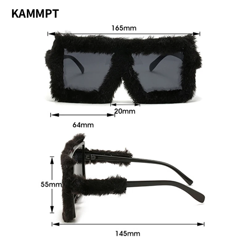 KAMMPT Oversized Square Women Sunglasses New Fashion Furrry Frame Gradient Shades Eyewear Retro Brand Design Winter Sun Glasses