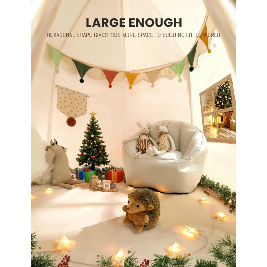besrey Speeltent Groot zeshoekig speelhuisje met 1 deur 3 ramen en sterverlichting Binnen Buiten Wit Fort voor peuters 61 x 31
