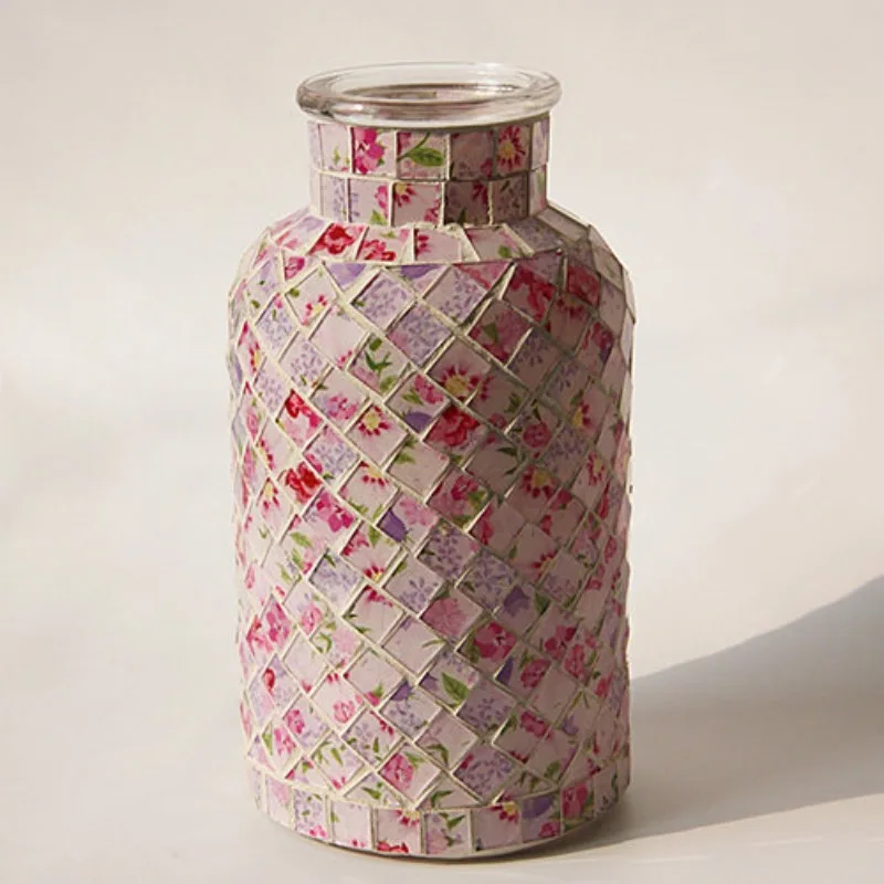 Pastoral Mosaic Glass Vase Fashion Home Living Room Decoration Countertop Vases Home Decor Jarrones Ваза 꽃병 Flower Pot 2026