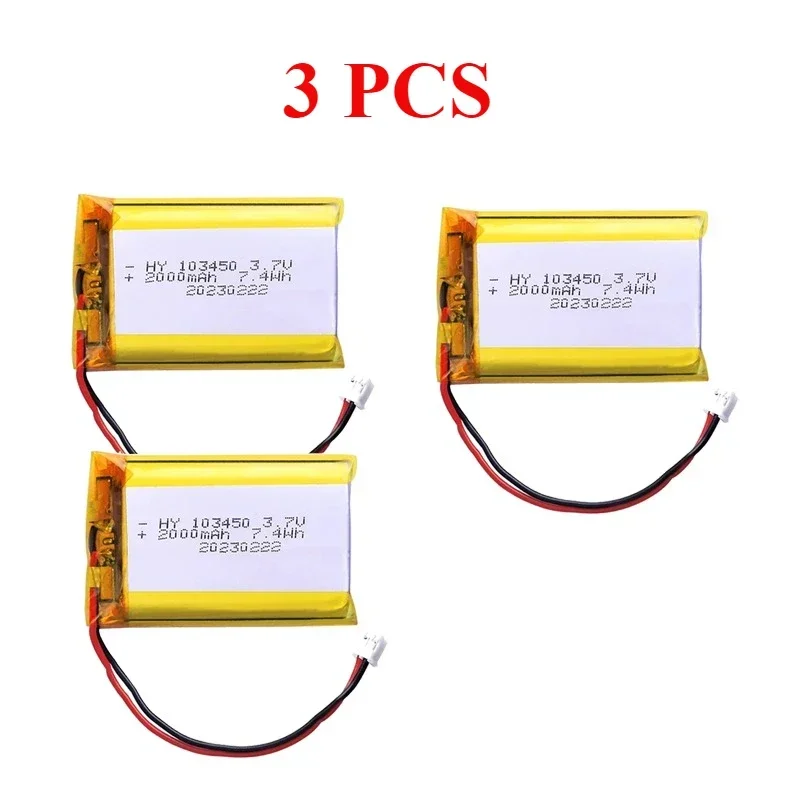 103450 3.7 فولت 2000 مللي أمبير بوليمر بطاريّة ليثيوم قابلة لإعادة الشحن jst PH 2.0 مللي متر 2pin التوصيل للكاميرا GPS الملاح MP5 سماعة رأس بخاصية البلوتوث