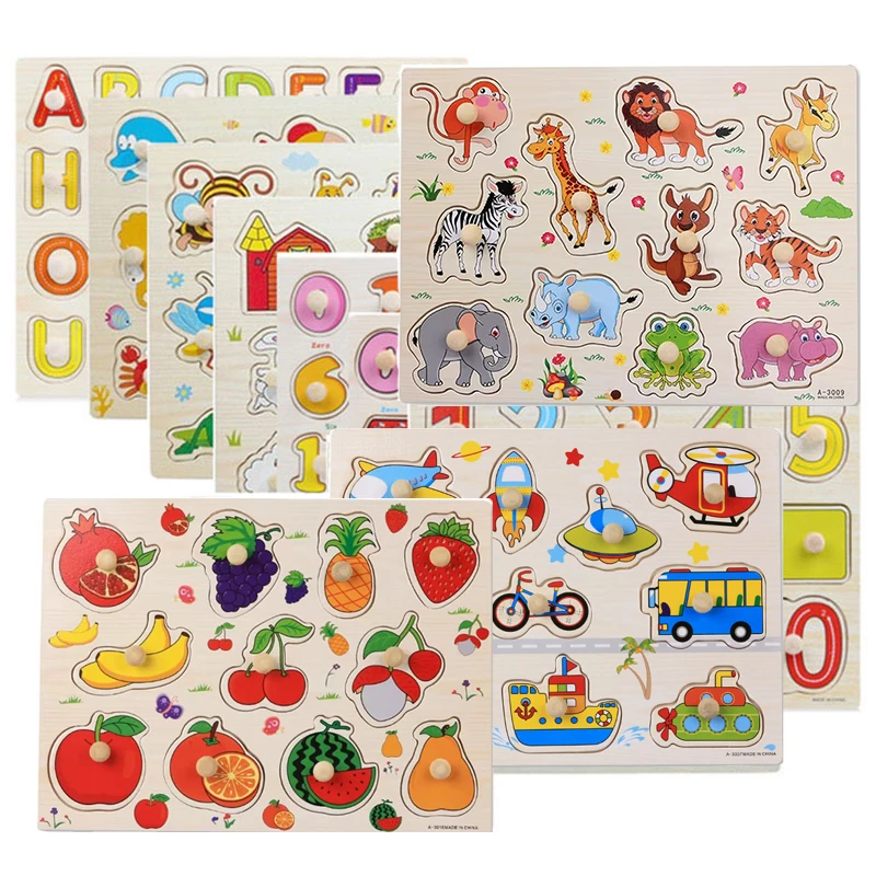 Montessori Toy Wooden Shape Peg Puzzle Educational Games For Babies Development 2 3 4 Years Children Hand Scratch Board Toy Game