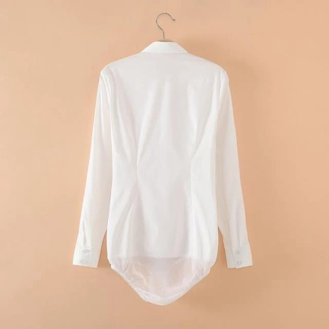 #2104 Office Body Blouse Ladies White Black Body Shirts For Women Bodysuit Long Sleeve Women Clothing Sexy Female Black White