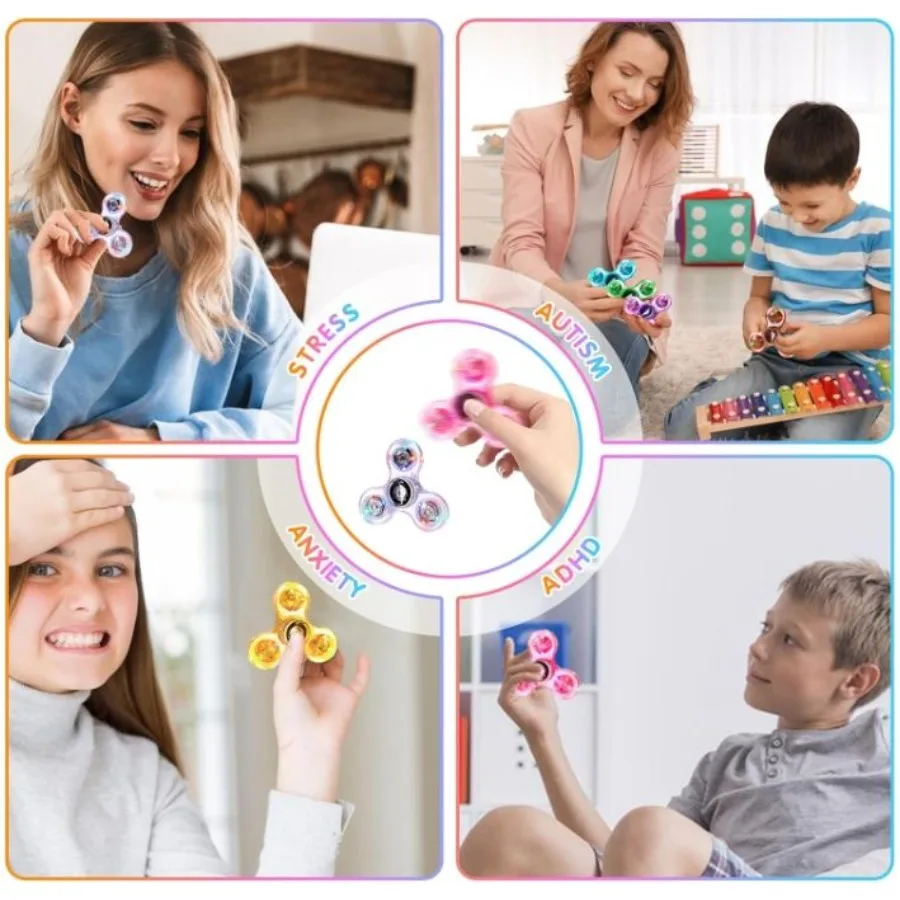 Gigilli 12 paquets Fidget Spinners pour adultes éclairent les cadeaux de fête pour 4812 sacs de cadeaux stuffers tdah jouets sensoriels Fidget en vrac G
