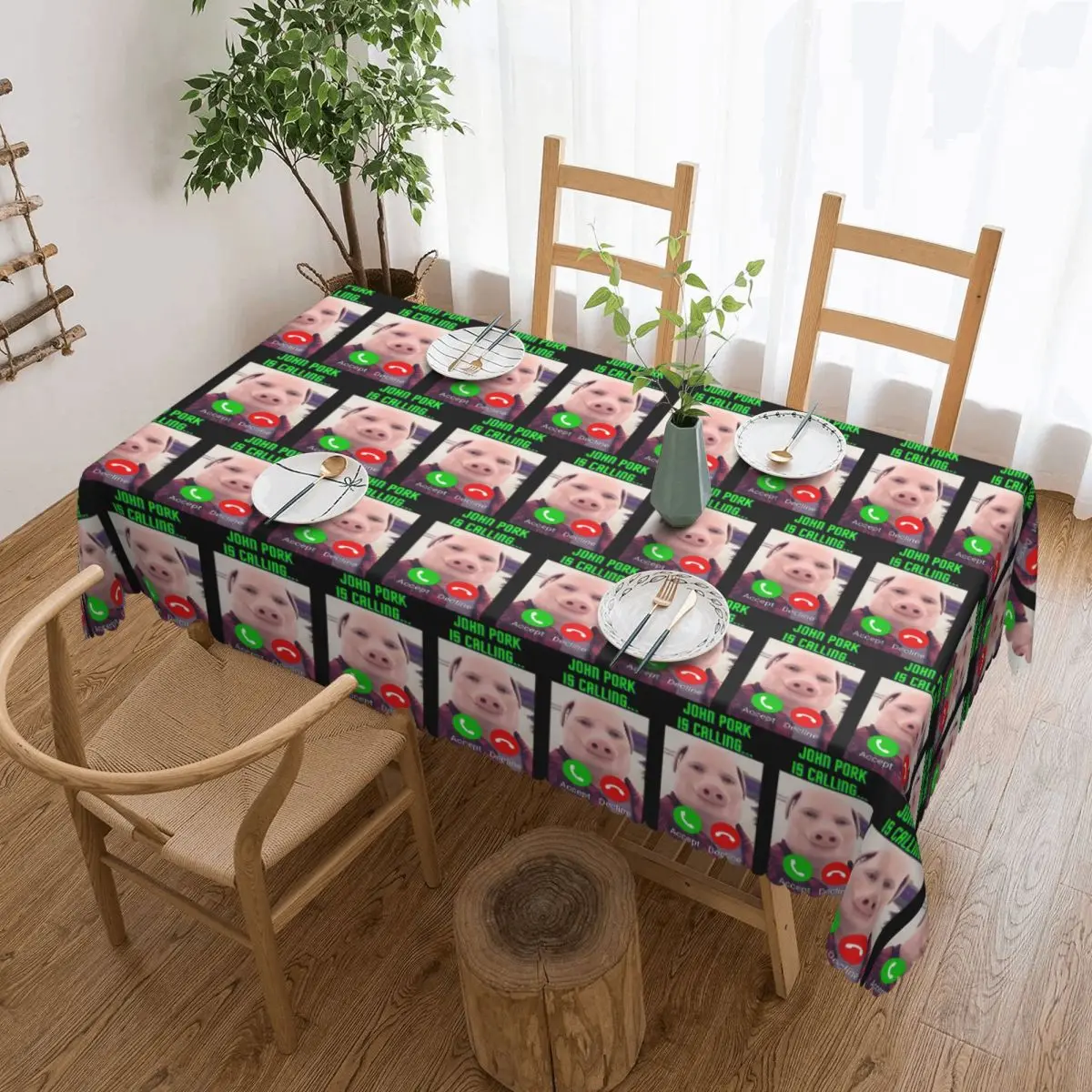 John Pork Is Calling Custom Rectangular Tablecloth Oilproof Table Cover for Dining Events Table Cloth