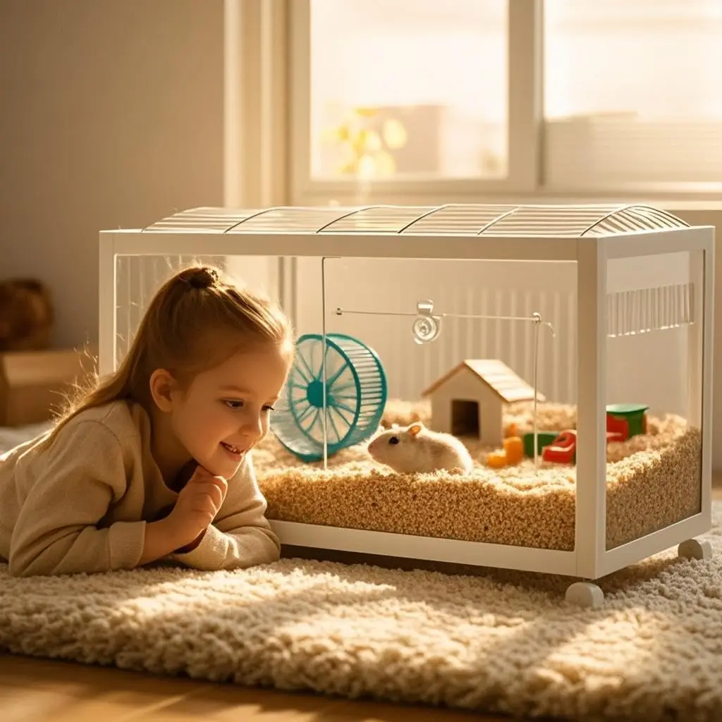 for Hamster Cage,360° Viewing Transparent Hamster Habitats With Universal Wheels,Chew-Proof Dual Door Small Animal Habitat