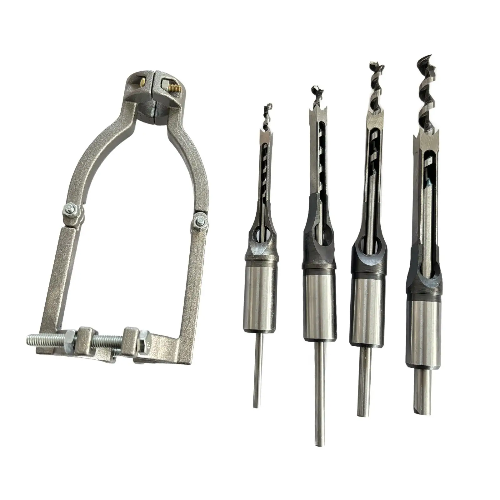 Square Hole Drill Fixed Bracket Steel with 4 Drills Woodworking Durable for Drill Machines Mortise Machine Drill Press