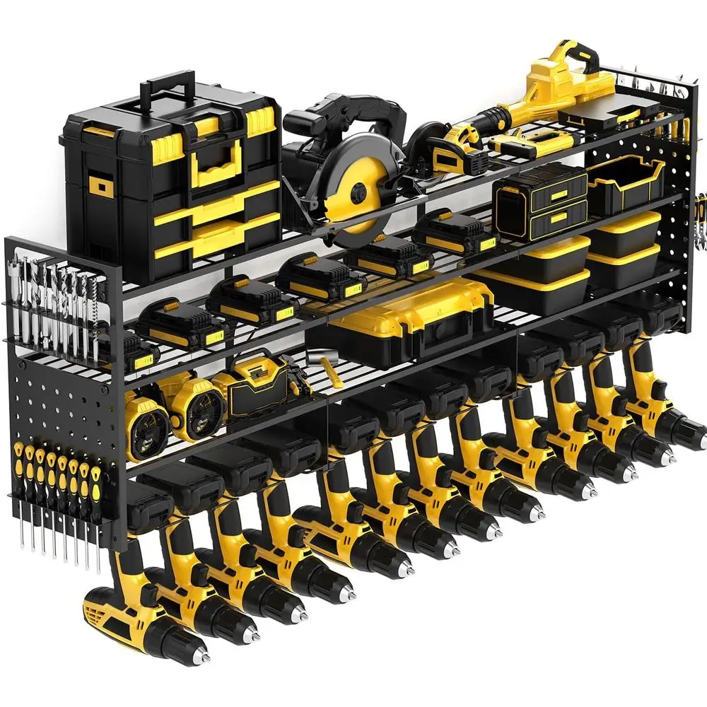 

Органайзер-стойка для электроинструментов 52 дюйма, усиленная конструкция | Настенная 4-ярусная полка для гаража с грузоподъемностью 660 фунтов | Регулируемый держатель для инструментов на перфорированную панель