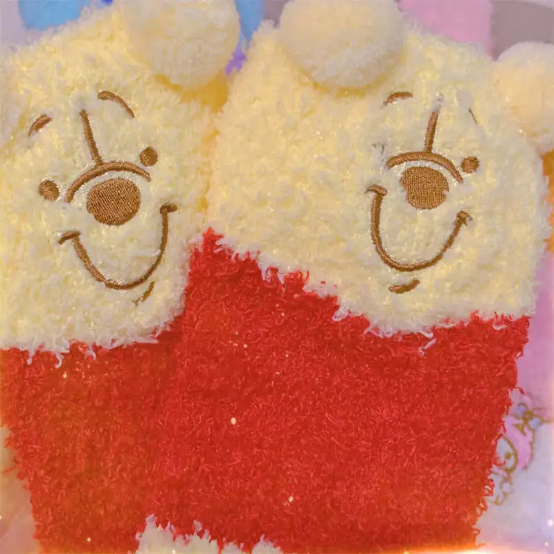 Winnie The Pooh Cute Cartoon Men's and Women's Mid-Tube Plush Socks Women's Autumn and Winter Furry High-Value Warm Socks