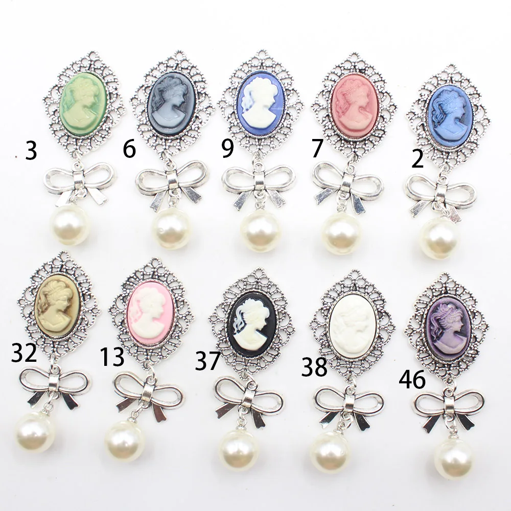 Ancient silver crystal pearl with diamond inlaid beautiful woman's portrait DIY earrings hair accessories hand-held flower craft