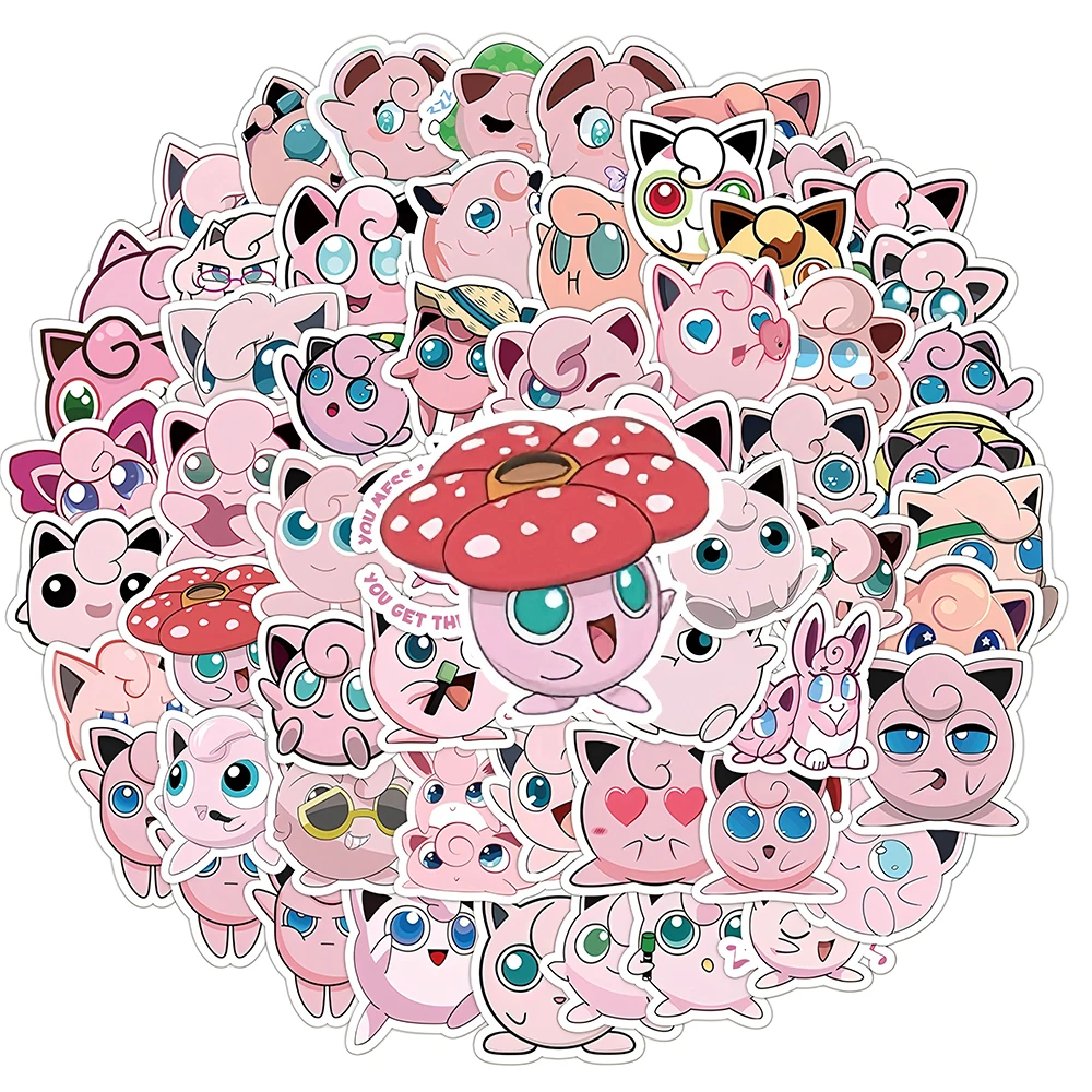 10/30/60PCS Pink Pokemon Jigglypuff Cartoon Stickers Cute Decals DIY Bike Phone Notebook Kawaii Decoration Sticker Toys Gifts
