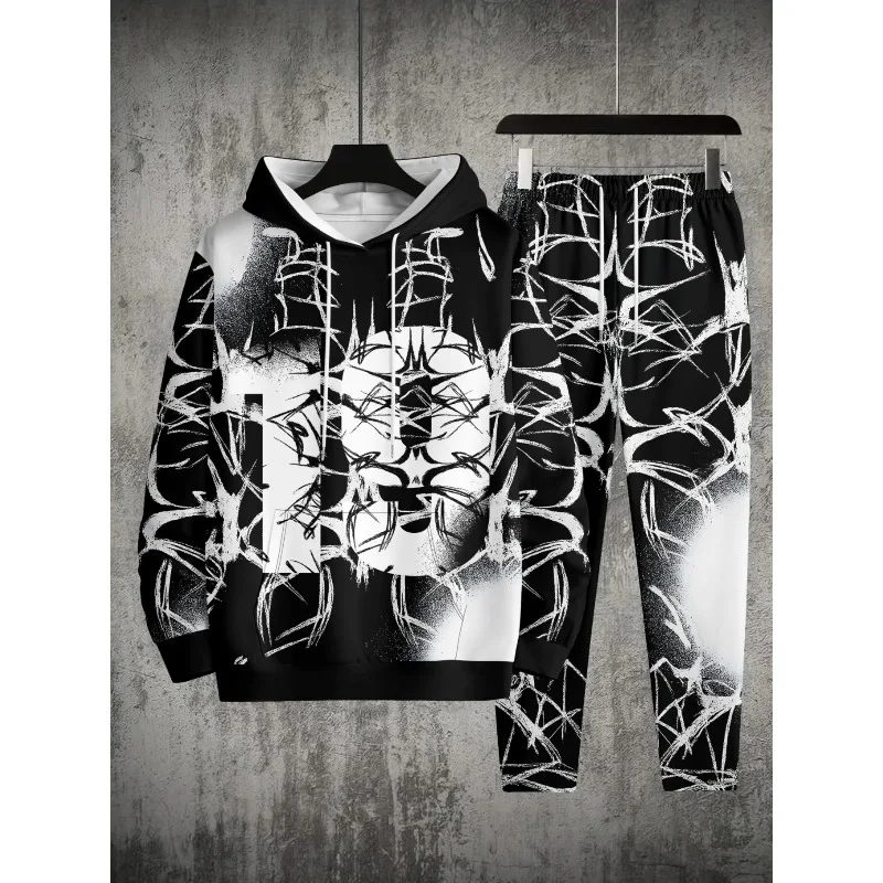 الربيع والخريف العصرية نمط الشارع الرياضة 3D المطبوعة الرجال العادية هوديي والوايفر قطعتين مجموعة