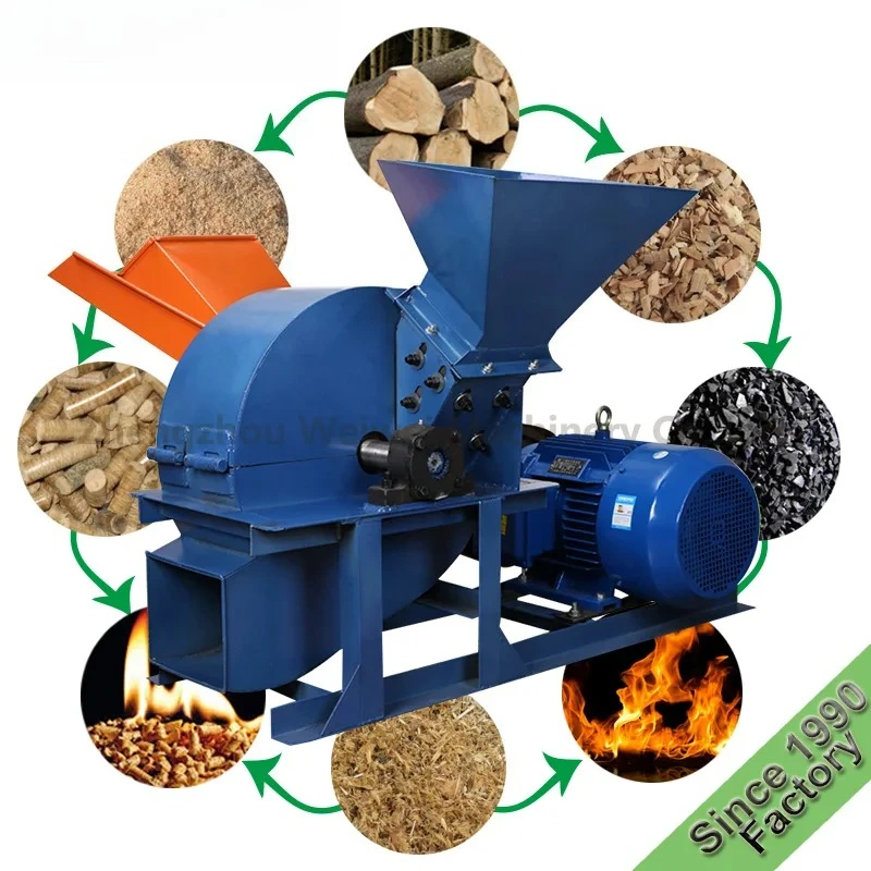 Powered Wood Chipper Crusher Hammer Mill Tree Branch Root Shredding Machine Farm Garden Green Waste Recycling Processing