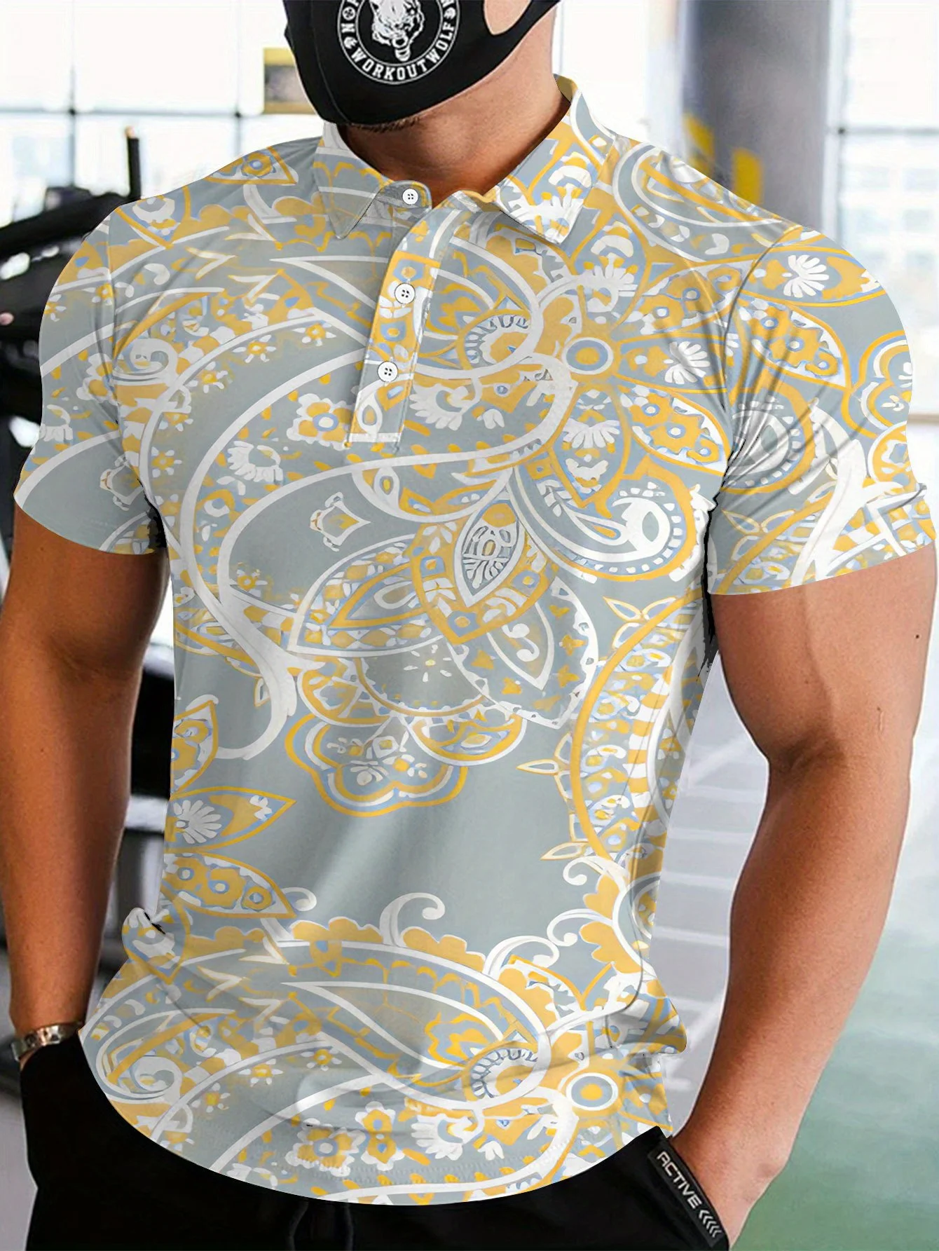 New men's short-sleeve polo shirt T-shirt, loose-fitting and tailored with printed patterns, versatile basic crew-neck top suita