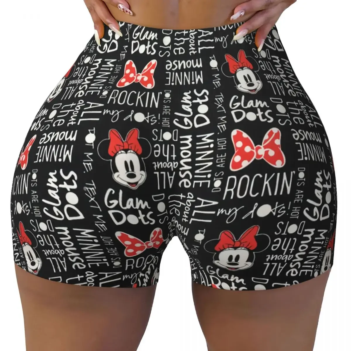 

Custom Mickey Mouse Minnie Bows Anime Workout Shorts Women's Gym Running Biker Yoga Shorts