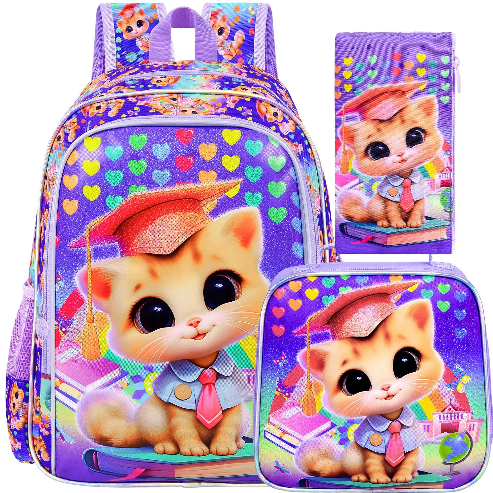 

3PCS Backpacks for Girls, 16" Elementary Kids Backpack Preschool School Bookbags and Lunch Box