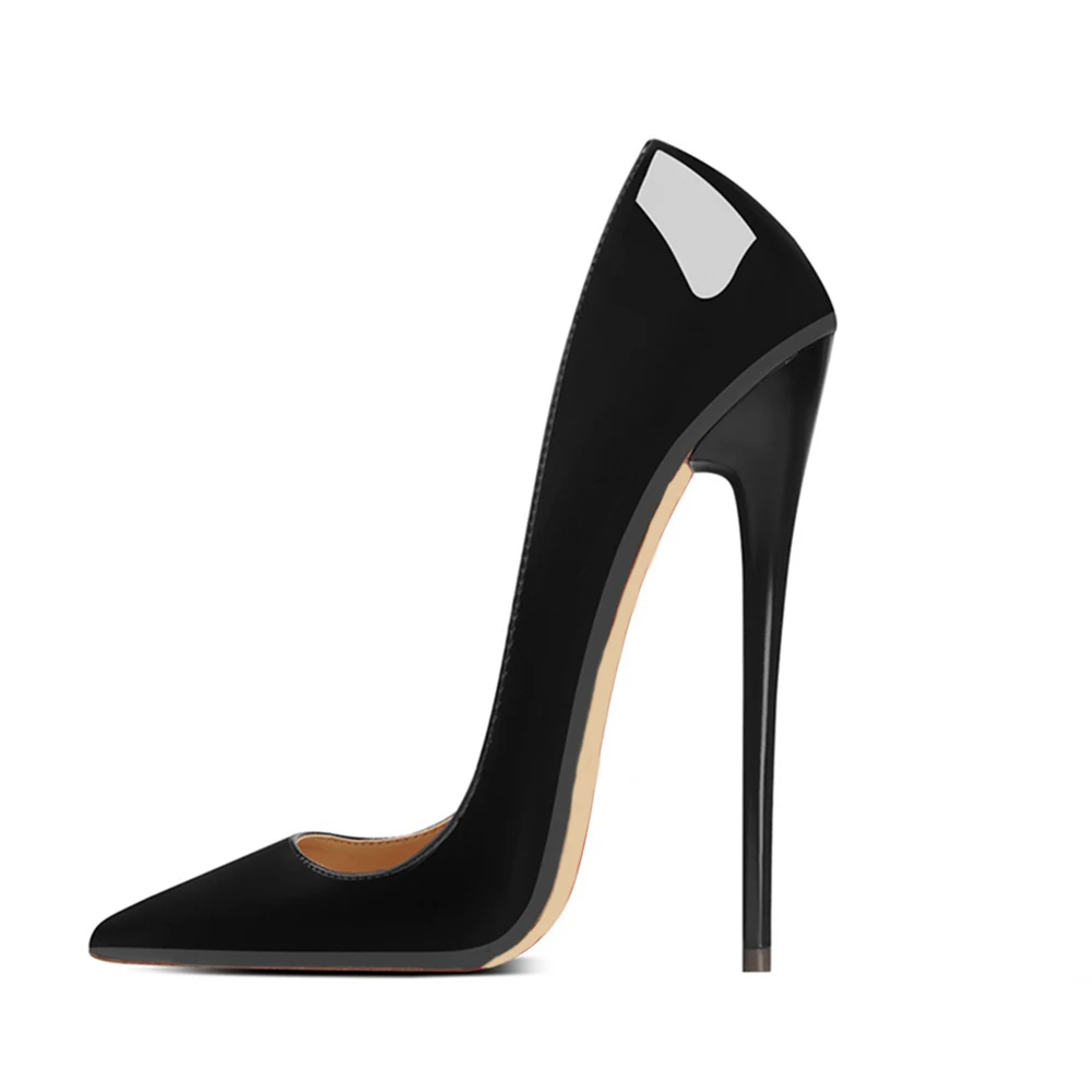 

2026 Designer 16CM Extreme High Heels Customize Glossy Black Woman Slip on Pumps Sexy Pointed toe Pole Dancing Crossdress Shoes