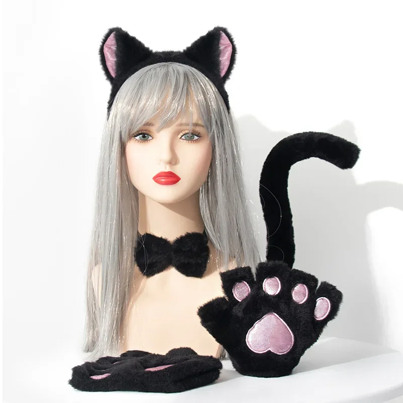 

Cat Halloween Cosplay Costume Women Plush Headband Choker Gloves Tail Cute Nightclub Party Show Stage Performance Wear 2024