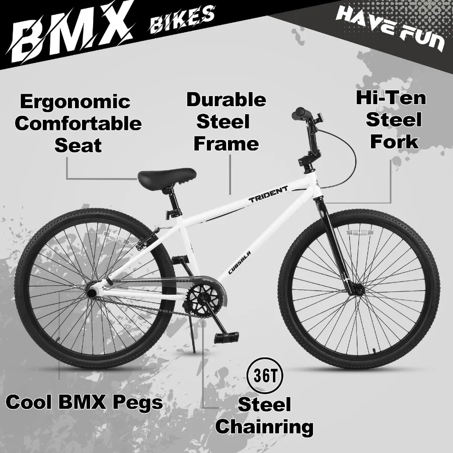 20 24 BMX Race Bike Trident Bicycles Beginner-Level to Advanced Riders with 2 Pegs, Multiple Colors
