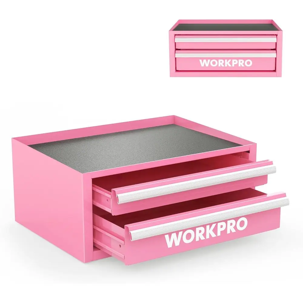 

12.5" Mini Tool Box with 2 Drawers & 1 Open Top Storage, Small Metal Tool Chest with PVC Liners & PP Feet Pads, Cold Rolled Stee