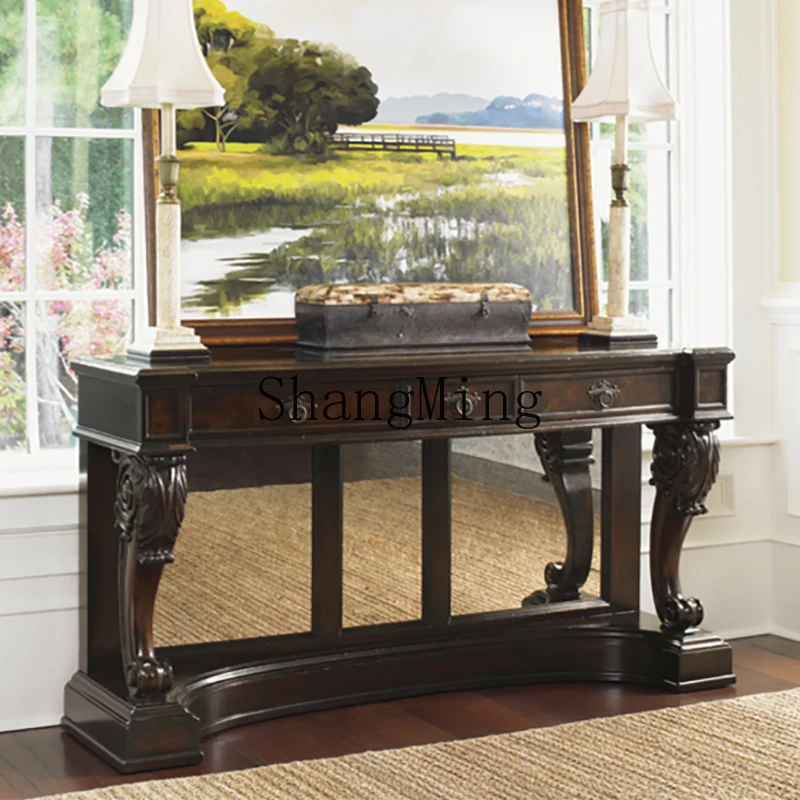 

CL retro solid wood classical old carved Xuanguantai villa luxury house entrance foyer side table corridor decoration table