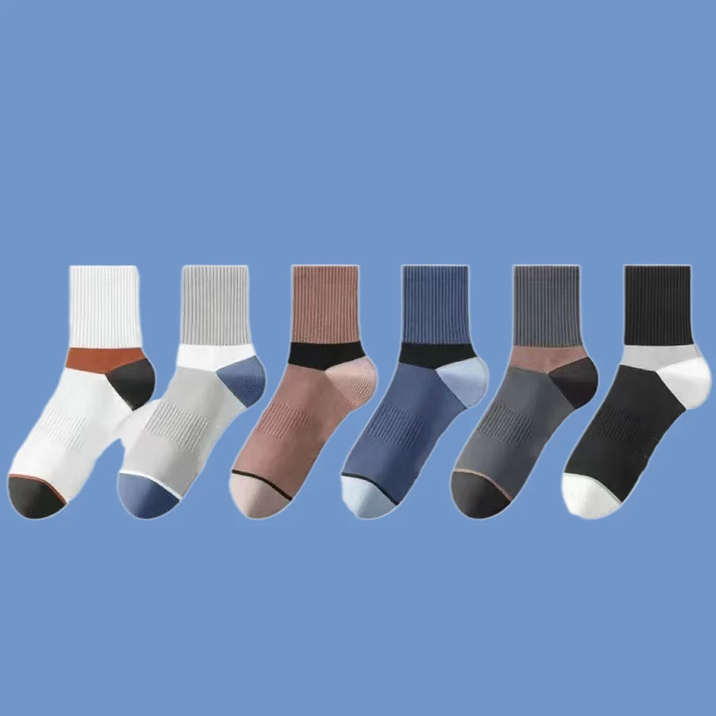 2024 New Fashion 5/10 Pairs Men's Striped Mid-tube Socks Sweat-absorbent Deodorant Wear-resistant Trendy Student Sports Socks