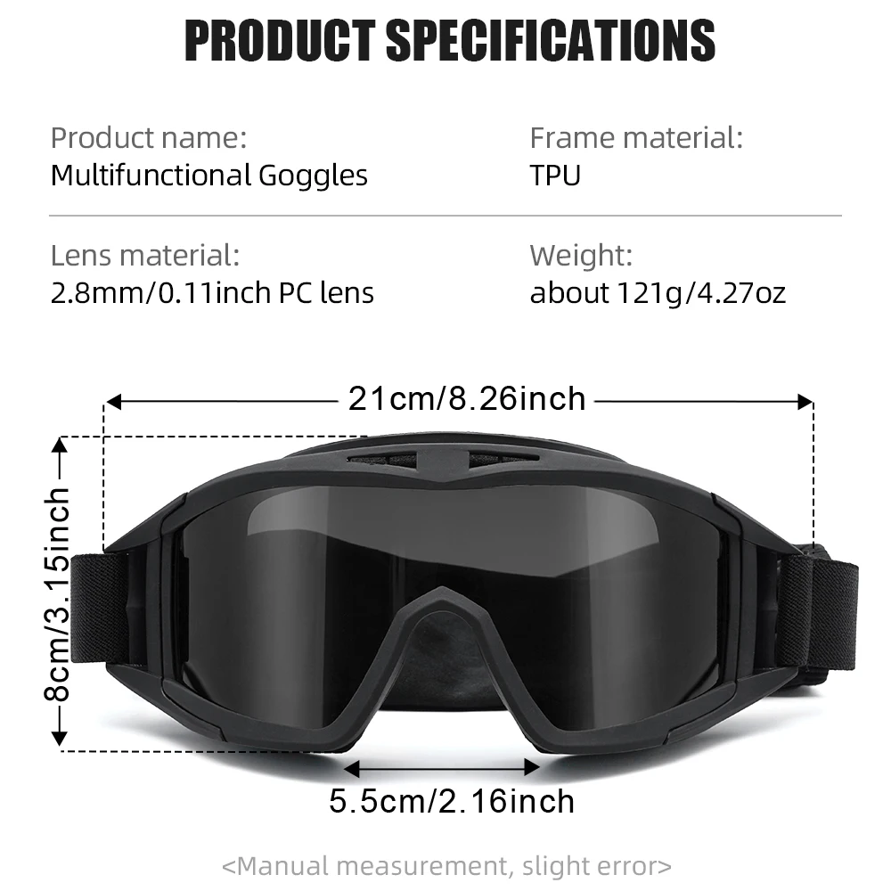 High Impact Resistant Goggles Durable Tactical Protective Goggles with 2.5 mm Thick Protective Lens