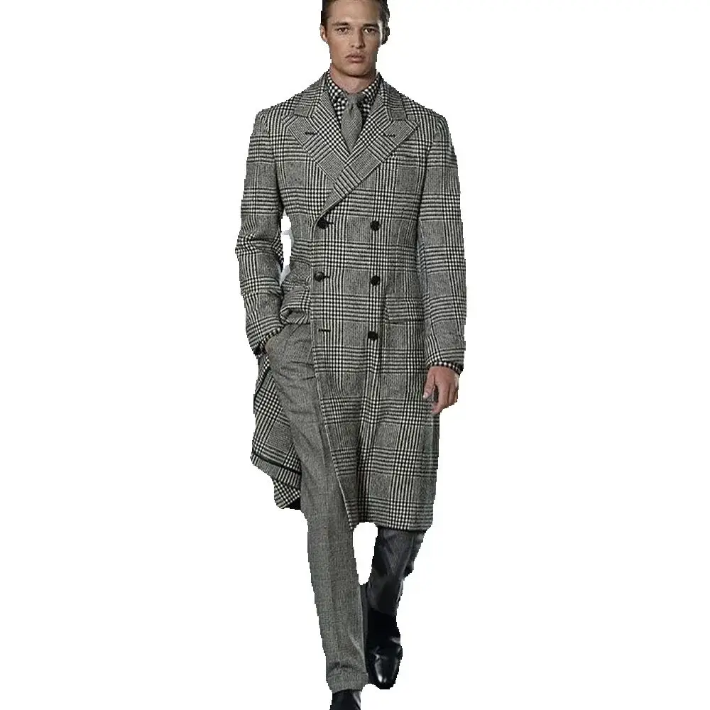 موضة منقوشة الرجال الدعاوى سترة كلاسيكية بلغت ذروتها التلبيب عالية الجودة الأعمال الرسمية سترة طويلة مكتب اليومي 1 قطعة معطف فقط