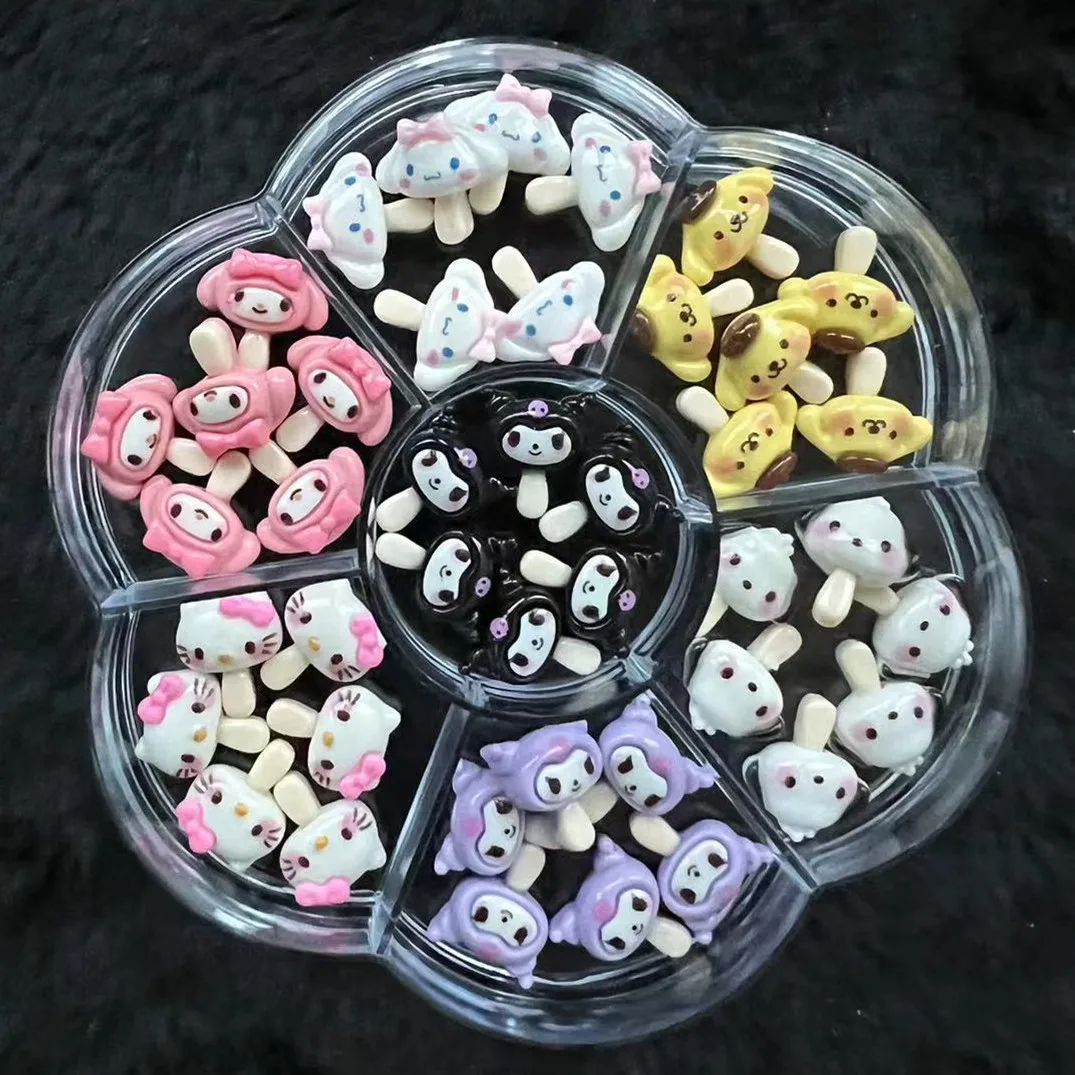 Sanrioed Cartoon Nail Jewelry Charms Kit Kawaii Kuromi Nail Rhinestone Gems for Manicure DIY Crafts
