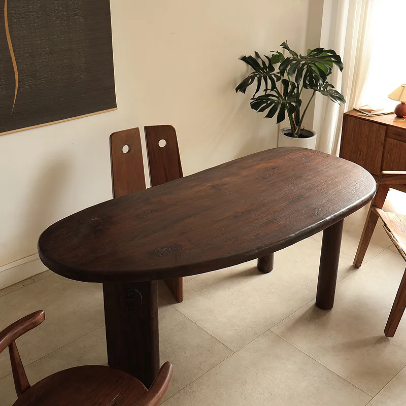 #d% Wabi Sabi Minimalist Water Drop Shaped Solid Wood Multi Functional Dining Table And Desk With Unique Design