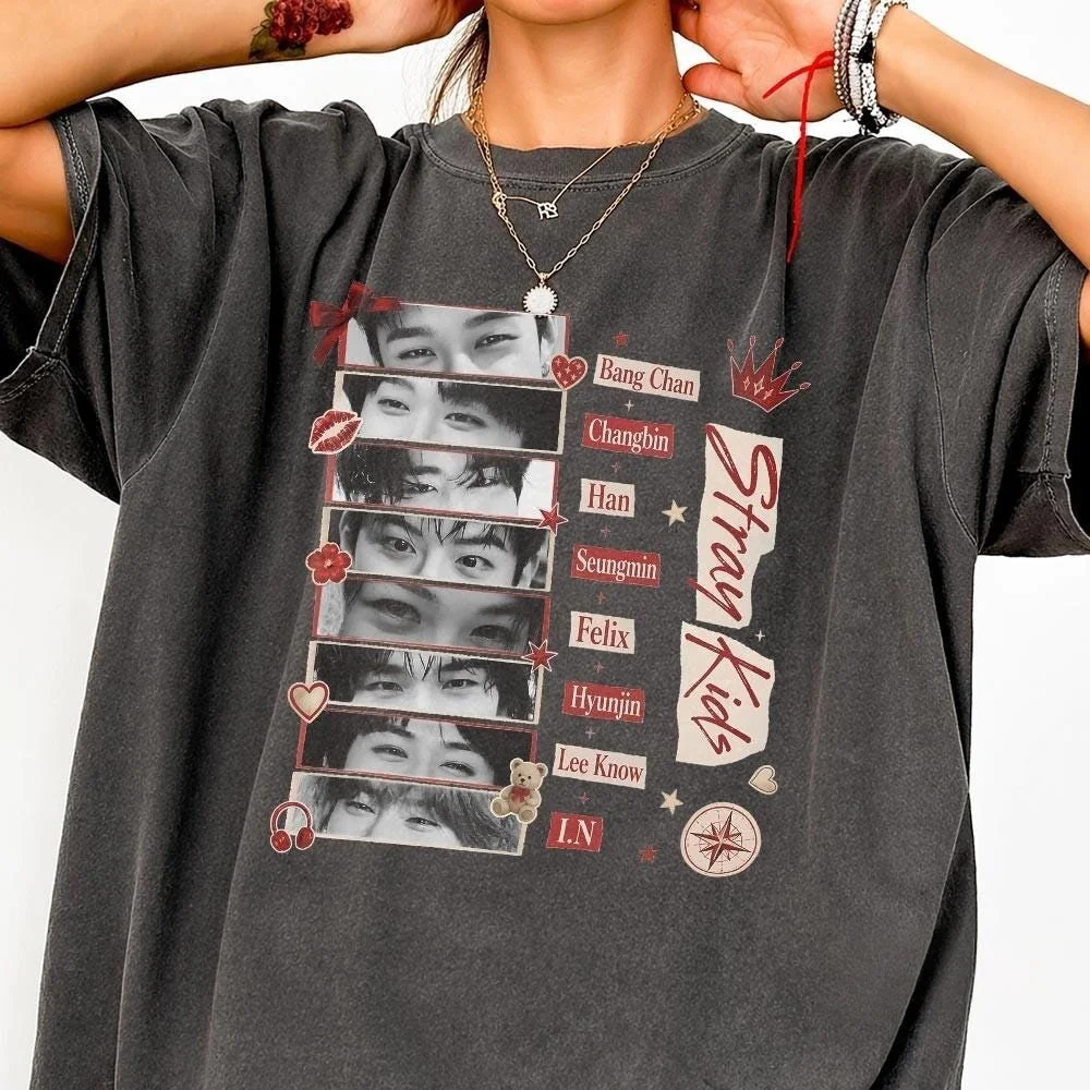 Stray Kids Members Eye Collage Shirt Kpop Fan Gift Support Cotton T-shirt 2026 Summer Men's Women's Streetwear Y2k Style - view 2
